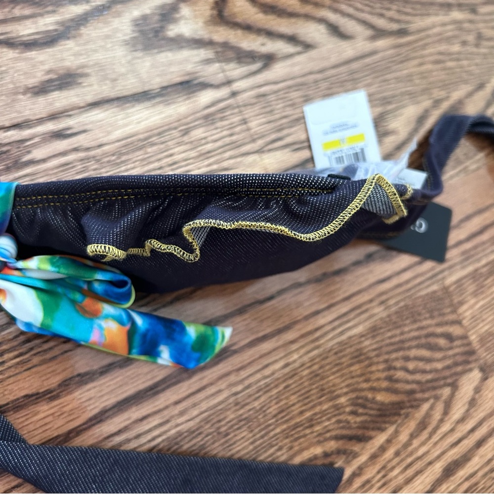 Guess NWT medium bandeau bikini denim print floral tie removable halter $94 - Picture 14 of 15